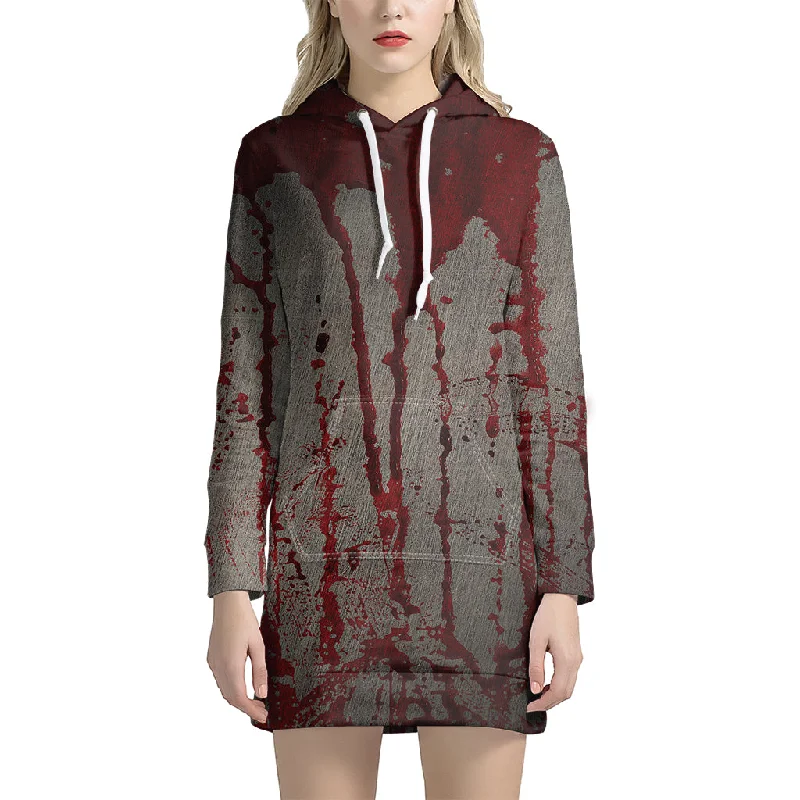 Bloody Metal Wall Print Pullover Hoodie Dress