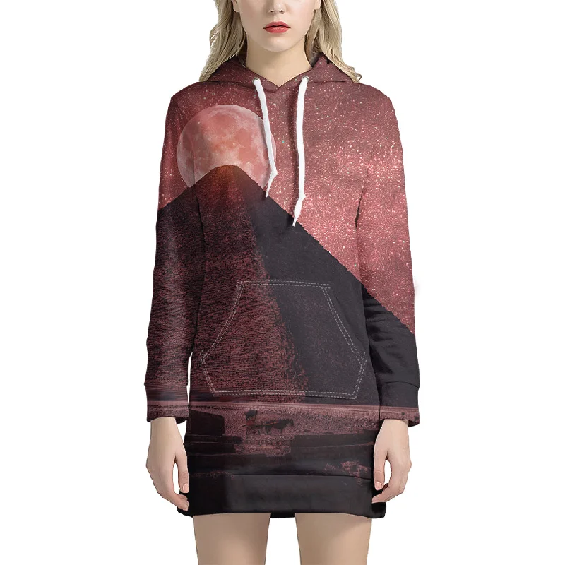 Bloody Moon Pyramid Print Pullover Hoodie Dress