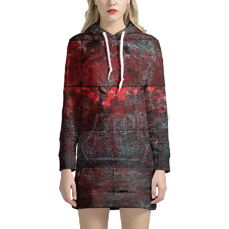 Bloody Room Print Pullover Hoodie Dress