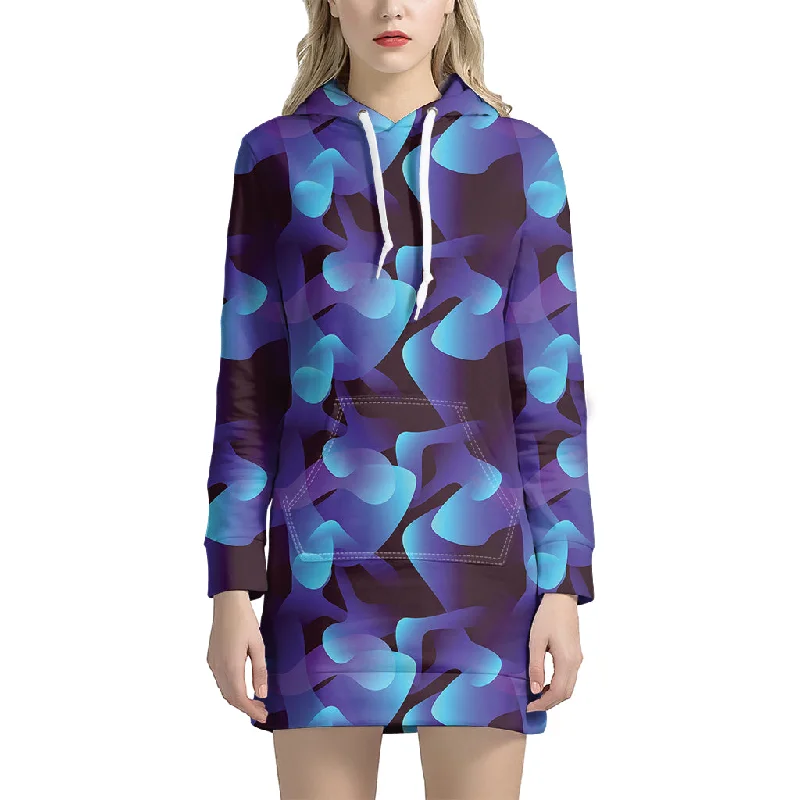 Blue Abstract Spirit Print Pullover Hoodie Dress