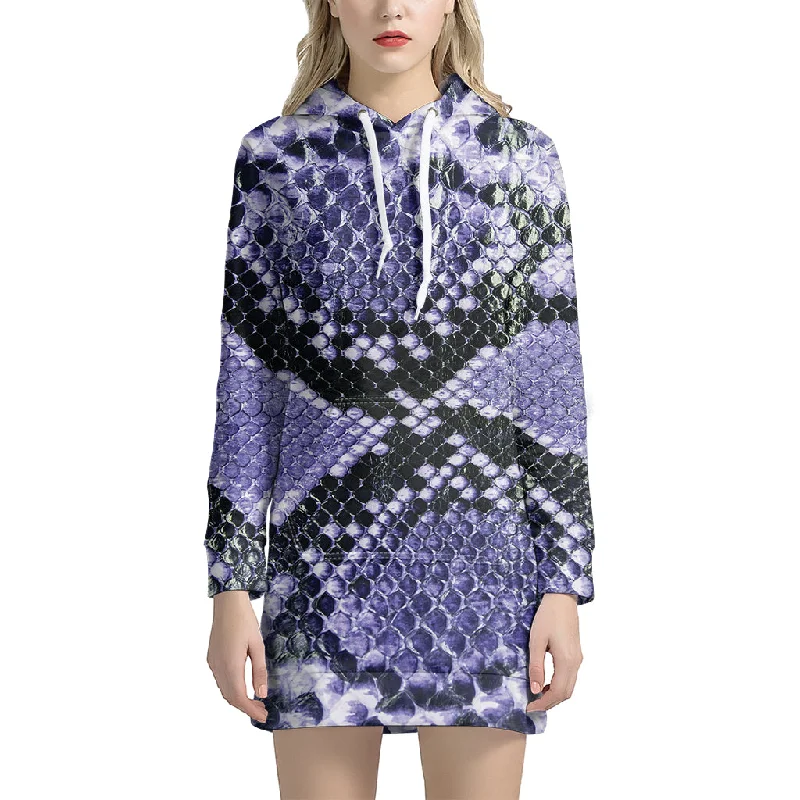 Blue And Black Snakeskin Print Pullover Hoodie Dress