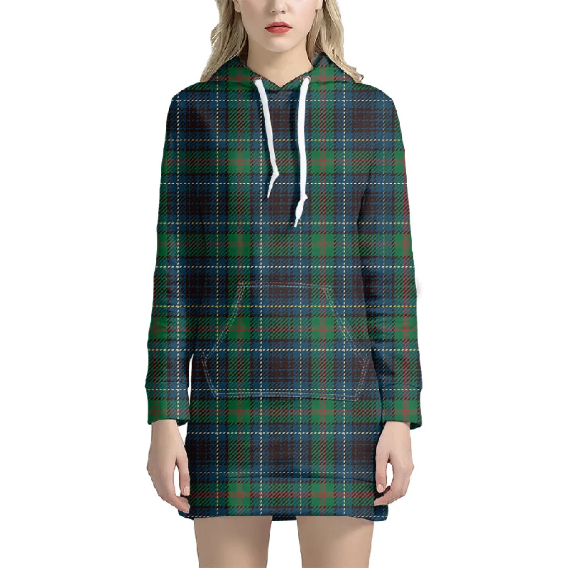 Blue And Green Tartan Pattern Print Pullover Hoodie Dress