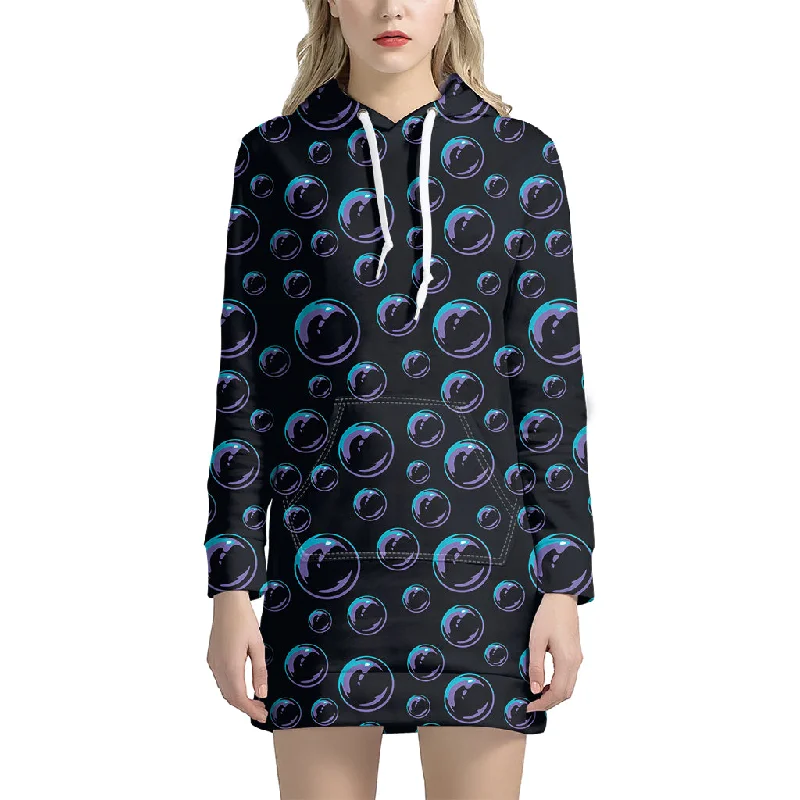 Blue And Purple Bubble Pattern Print Pullover Hoodie Dress