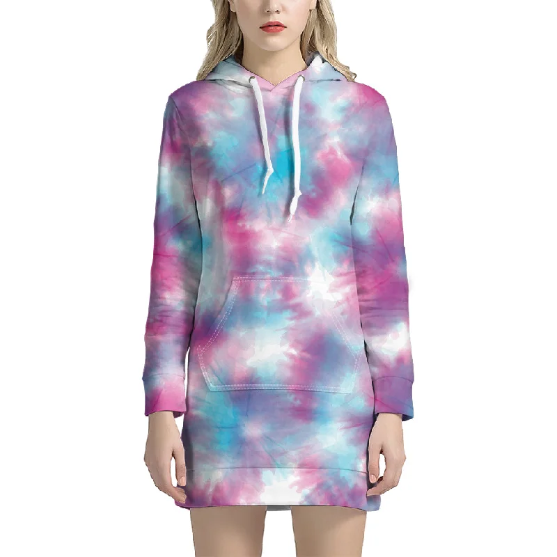 Blue And Purple Shibori Tie Dye Print Pullover Hoodie Dress