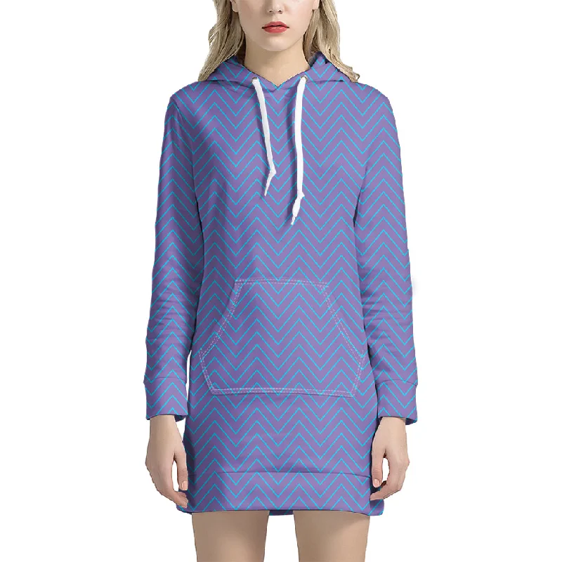 Blue And Purple Zigzag Pattern Print Pullover Hoodie Dress