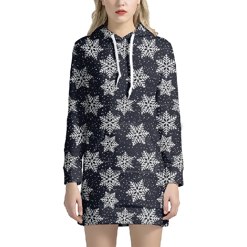 Blue And Silver Snowflake Pattern Print Pullover Hoodie Dress