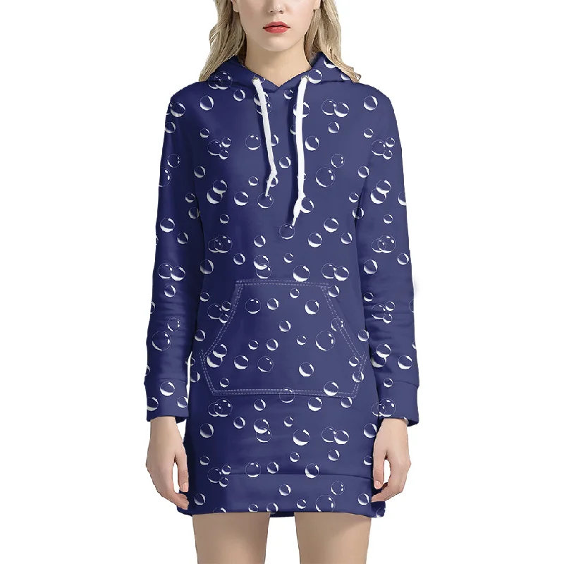 Blue And White Bubble Pattern Print Pullover Hoodie Dress