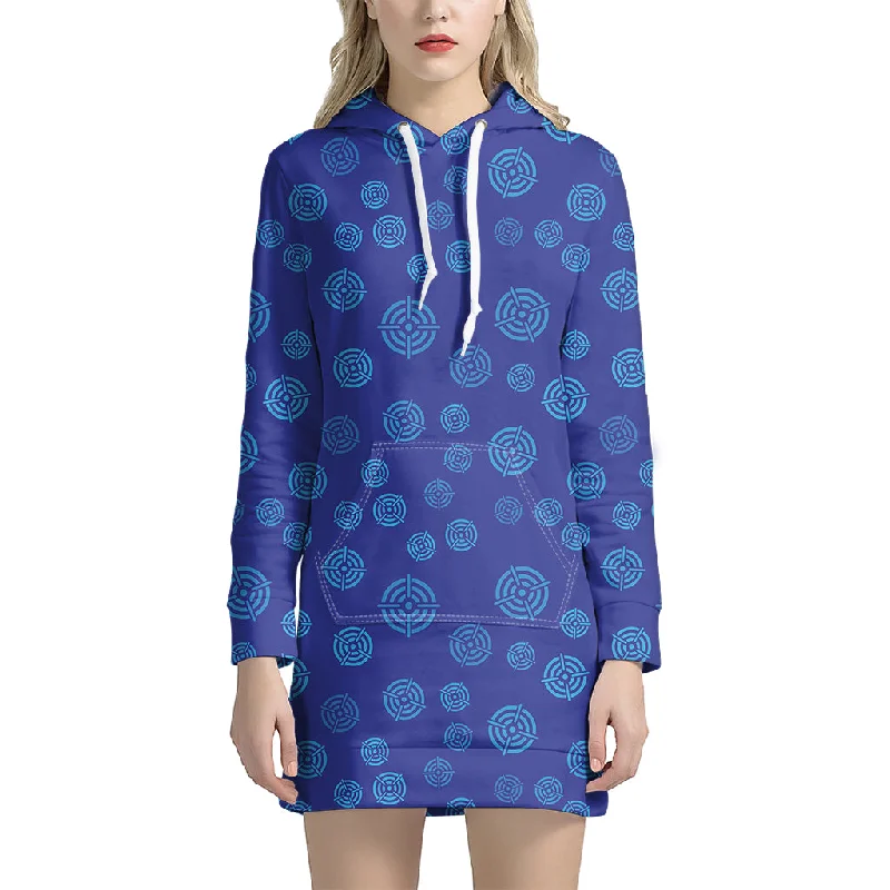 Blue Bullseye Target Pattern Print Pullover Hoodie Dress