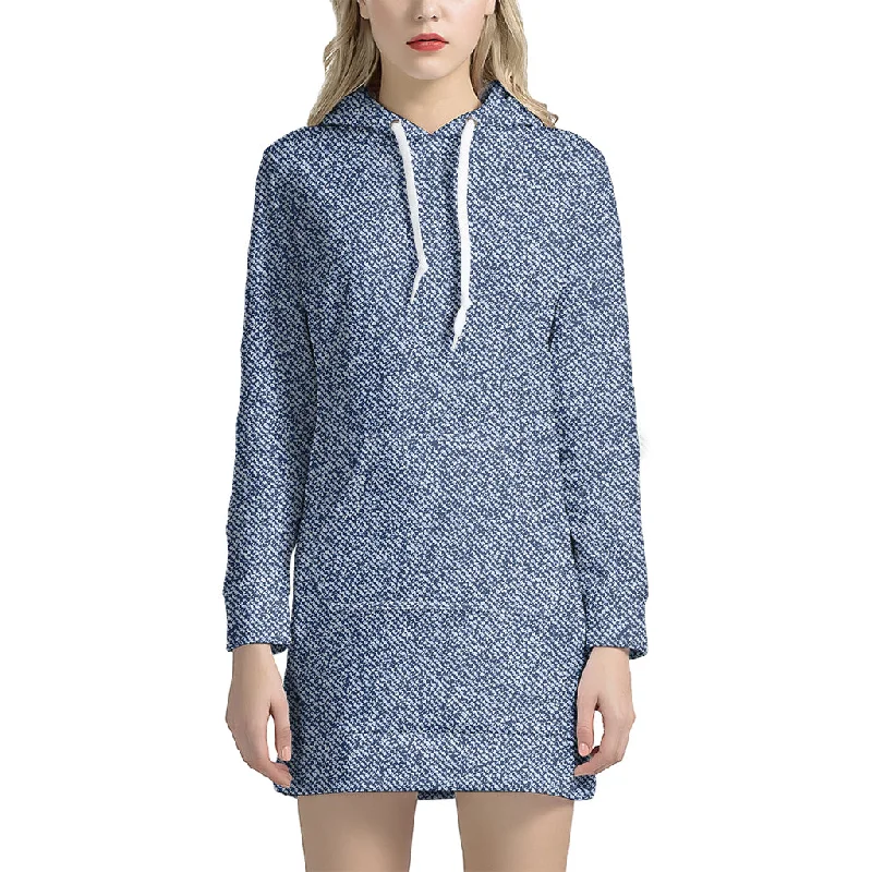 Blue Denim Jeans Pattern Print Pullover Hoodie Dress