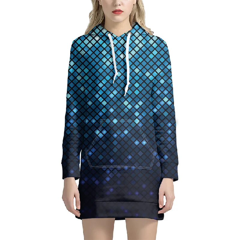 Blue Disco Lights Pattern Print Pullover Hoodie Dress