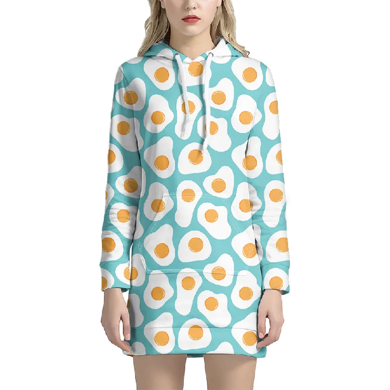 Blue Fried Eggs Pattern Print Pullover Hoodie Dress