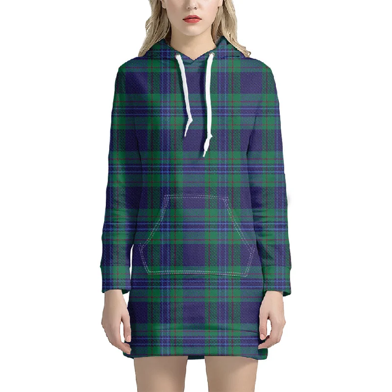 Blue Green And Red Tartan Pattern Print Pullover Hoodie Dress