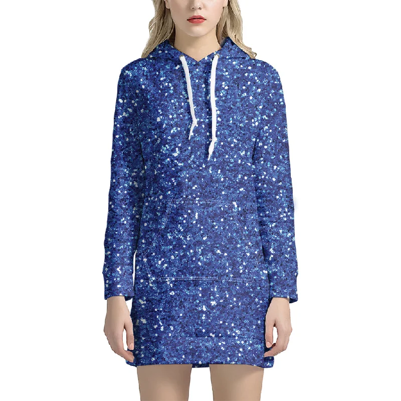 Blue (NOT Real) Glitter Print Pullover Hoodie Dress