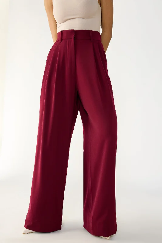 Burnt Maroon Adjustable Korean Pants Trendy Palazzo Pants