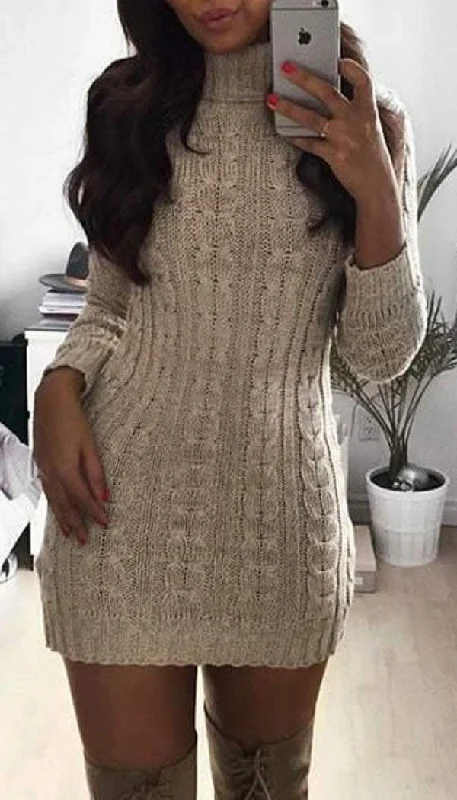 Cable Knitted Polo Neck Jumper Dress