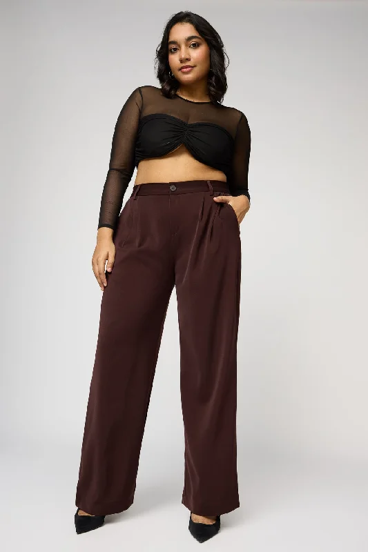 Burnt Sienna Curve Pleated Straight Korean Pants Comfortable Maternity Pants