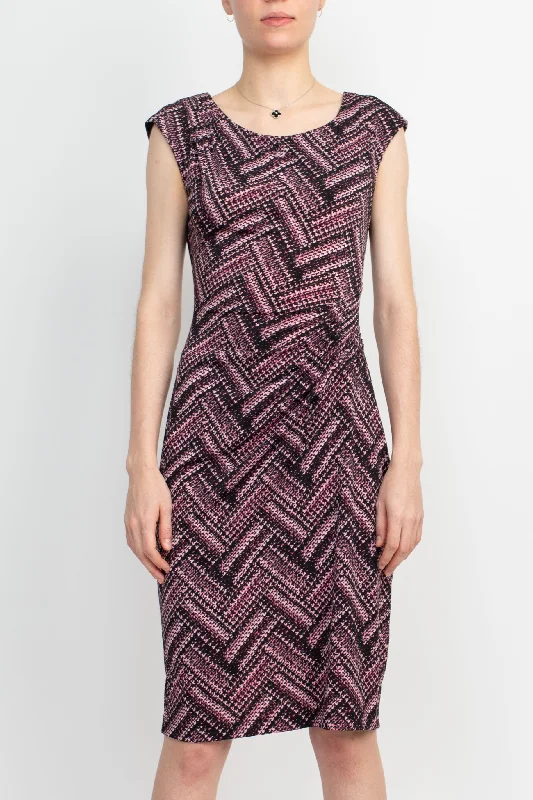 Scoop Neck Cap Sleeve Ruched Side Multi Print Short ITY Dress