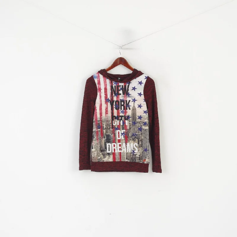 Blind Date Casual Women XS Jumper Maroon Graphic New York Hooded Top Cotton Hoodie Fleece Lining Warmth Blind Date Casual Women XS Jumper Maroon Graphic New York Hooded Top Cotton Hoodie Fleece Lining Warmth