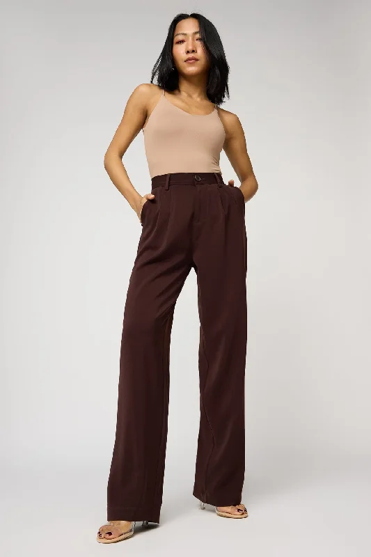 Deep Chestnut Double Pleated Korean Pants Classic Cropped Pants