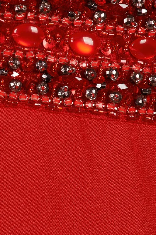 Embellished Halter Neck Slit Front Embellished Waist Zipper Back Cutout Back Satin Dress