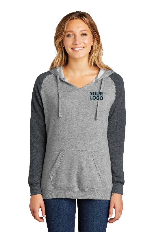 District Ladies Juniors Lightweight Fleece Raglan Hoodies, Heathered Grey/ Heathered Charcoal Hoodie with Longline Fit Extended Stylish District Ladies Juniors Lightweight Fleece Raglan Hoodies, Heathered Grey/ Heathered Charcoal Hoodie with Longline Fit Extended Stylish