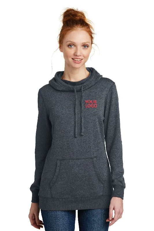 District Made Ladies Lightweight Hoodies, Heathered Navy Hoodie with Mock Neck Collared Structured District Made Ladies Lightweight Hoodies, Heathered Navy Hoodie with Mock Neck Collared Structured
