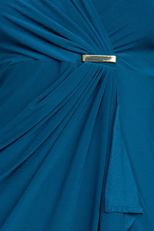 Emma & Michele V-Neck Gathered Front 3/4 Sleeve Solid Jersey Dress by Curated Brands