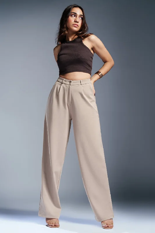 Fawn Beige Women's Textured Korean Pants Comfortable Fleece Pants