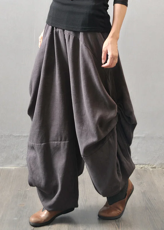 Grey Patchwork Elastic Waist Wide Leg Pants Casual Lounge Pants