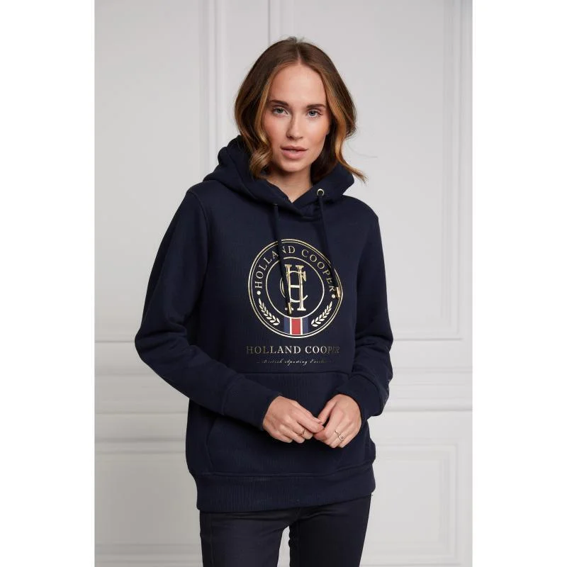 Holland Cooper Heritage Ladies Hoodie - Ink Navy Hoodie with Oversized Fit Loose Comfortable Holland Cooper Heritage Ladies Hoodie - Ink Navy Hoodie with Oversized Fit Loose Comfortable