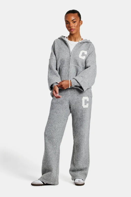 Hooded Zip Through Knitted Tracksuit - Grey Hoodie with Set-In Sleeves Structured Classic Hooded Zip Through Knitted Tracksuit - Grey Hoodie with Set-In Sleeves Structured Classic