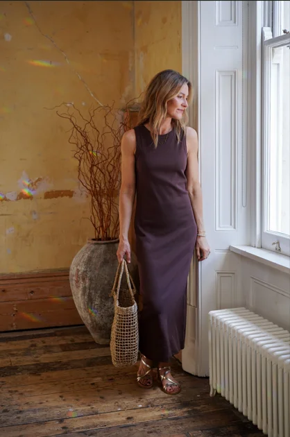 IZZY RIB JERSEY DRESS (CHOCOLATE)