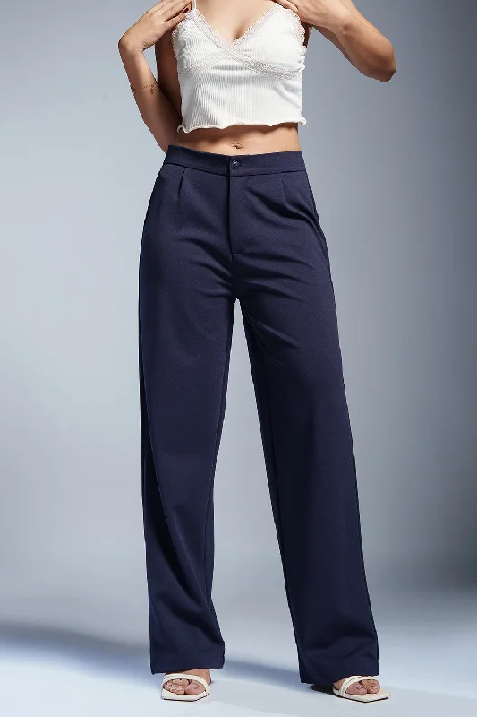 Lapis Navy Women's Textured Korean Pants Casual Sweatpants Style