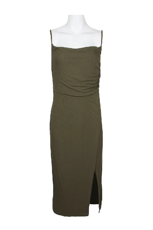 Laundry Spaghetti Strap Adjustable Strap Cowl Neck Slit Side Zipper Back Solid Knit Dress by Curated Brands