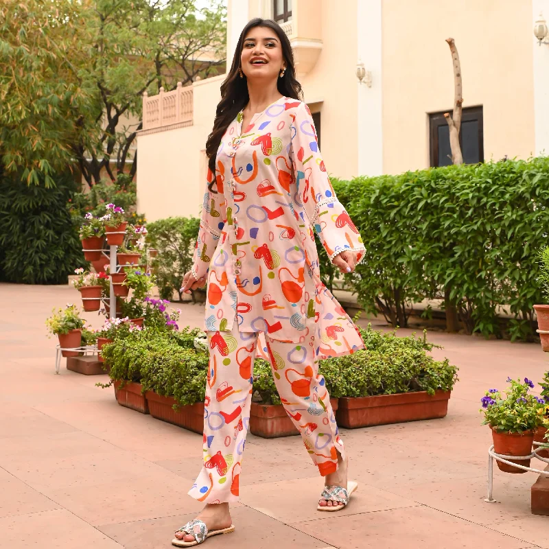 Bunaai Little Heart Kurta Pants Relaxed Lounge Trousers