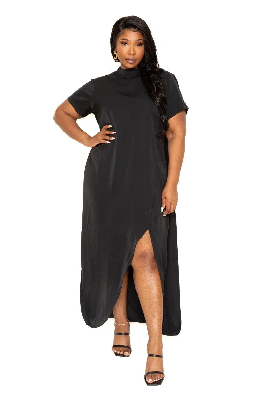 Mock neck back cape dress by VYSN