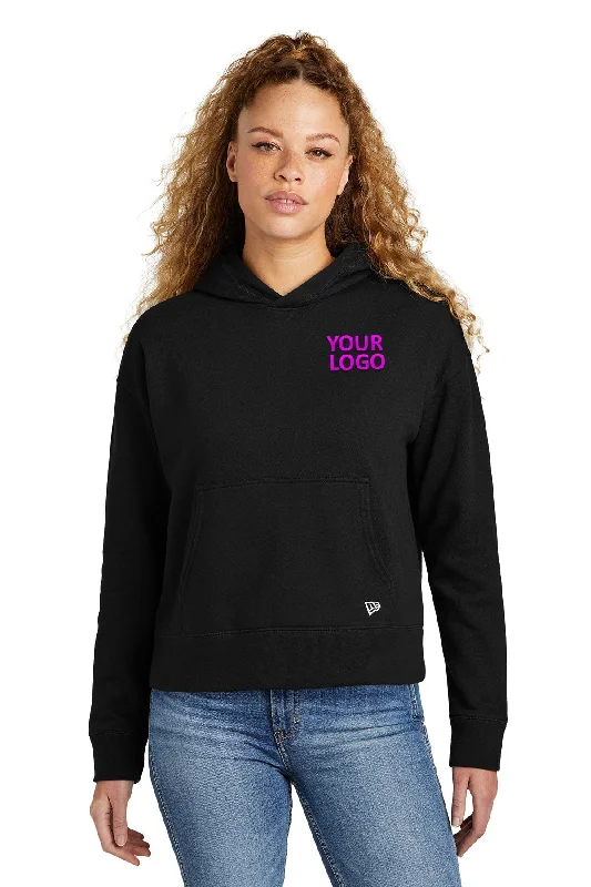 New Era Ladies Comeback Fleece Customized Hoodies, Black Hoodie with Tied Waist Feminine Flattering New Era Ladies Comeback Fleece Customized Hoodies, Black Hoodie with Tied Waist Feminine Flattering