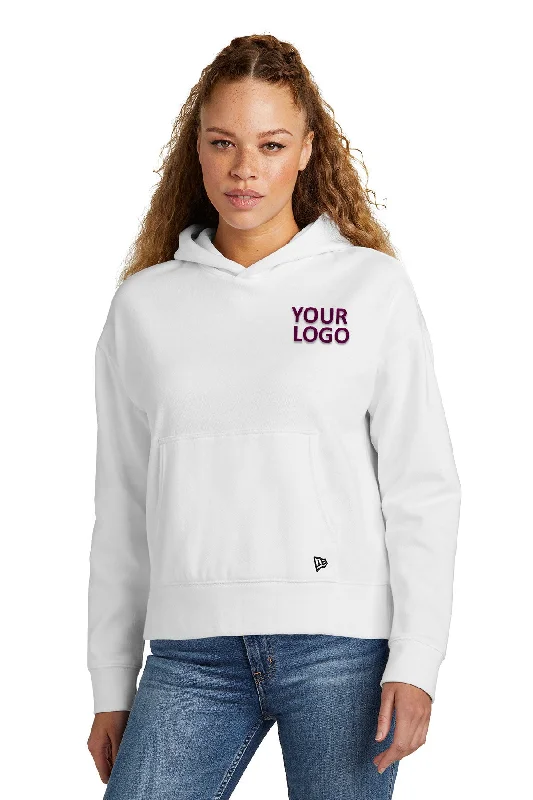 New Era Ladies Comeback Fleece Customized Hoodies, White Hoodie with Hem Elastic Stretchable Comfortable New Era Ladies Comeback Fleece Customized Hoodies, White Hoodie with Hem Elastic Stretchable Comfortable