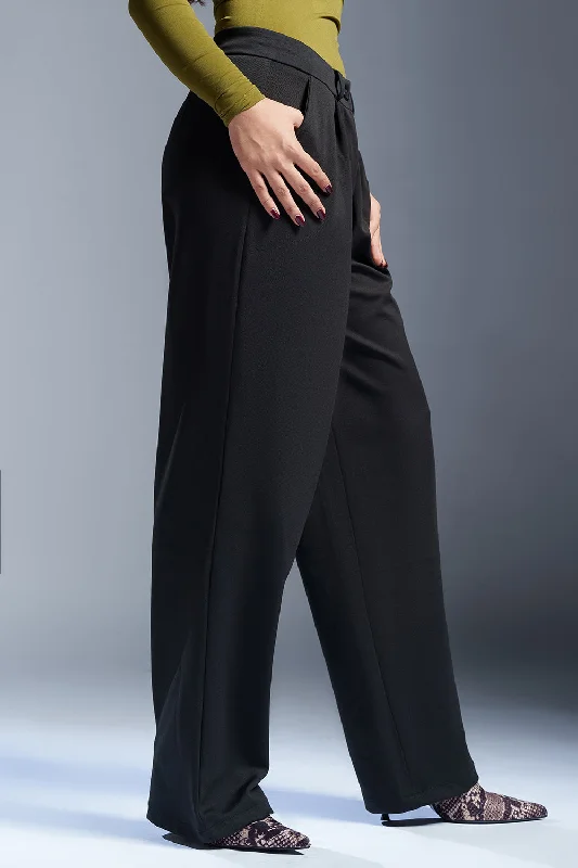 Piano Black Women's Textured Korean Pants Comfortable Denim Trousers