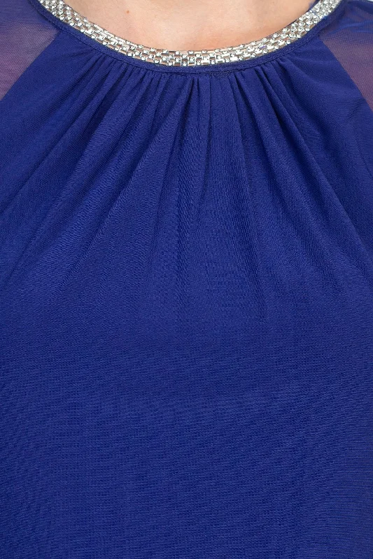 R&M Richards Embellished Crew Neck Cape Sleeve Zipper Back Solid Chiffon Dress by Curated Brands