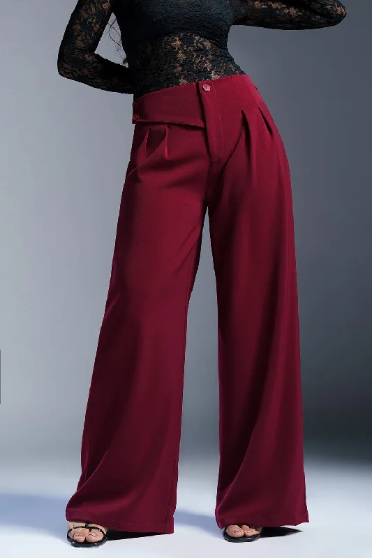 Regal Red Stylised Waist Korean Pants Chic Slim Fit Pants