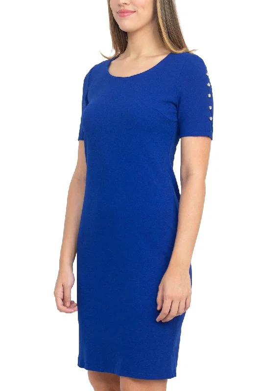 SL Fashion Scoop Neck Sheath Dress With Short Embellished Sleeves by Curated Brands