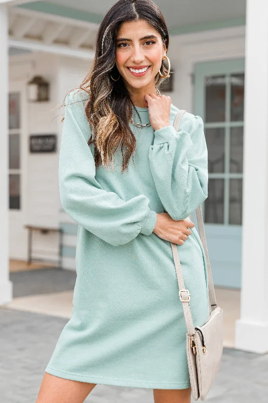 Start Anew Sage Green Bubble Sleeve Dress