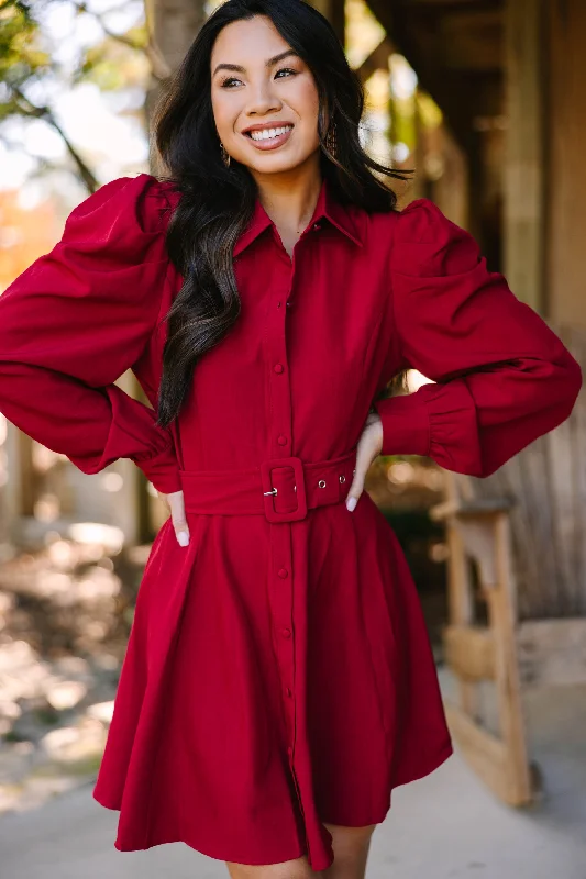 Support Your Love Burgundy Red Button Down Dress
