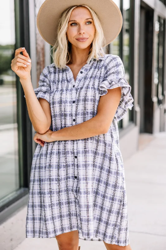 Sweet Aspirations Bright Ivory White Plaid Dress
