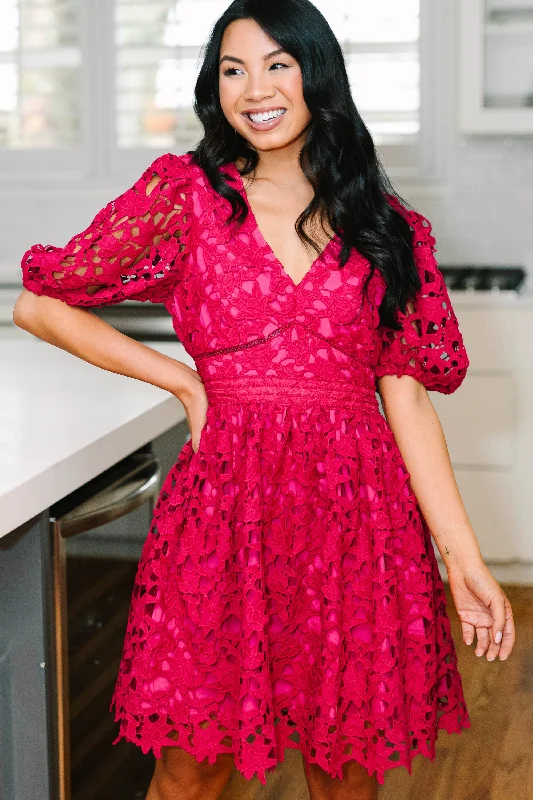 Take Confidence Deep Fuchsia Pink Lace Dress