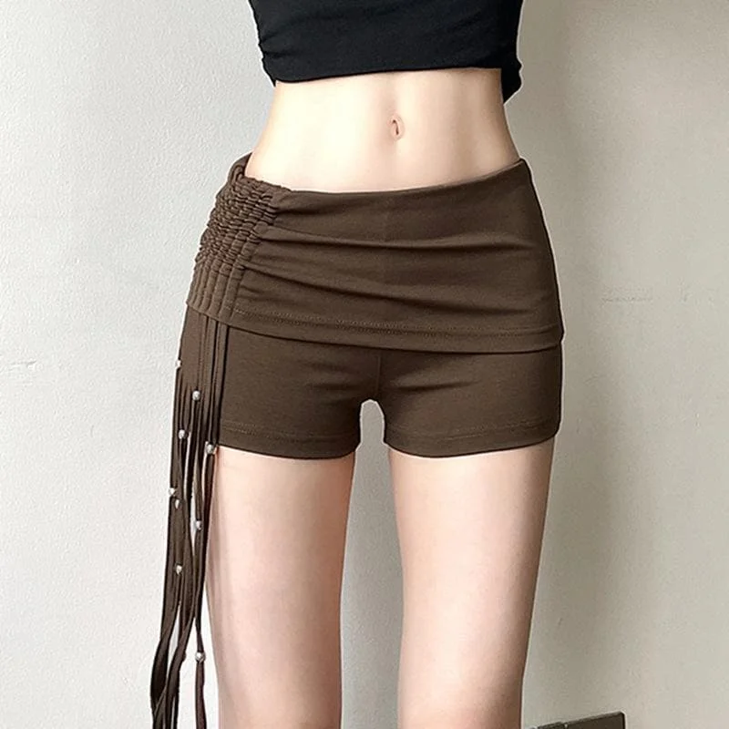 Tassels beaded ruched low rise short pant Slim Fit Casual Pants