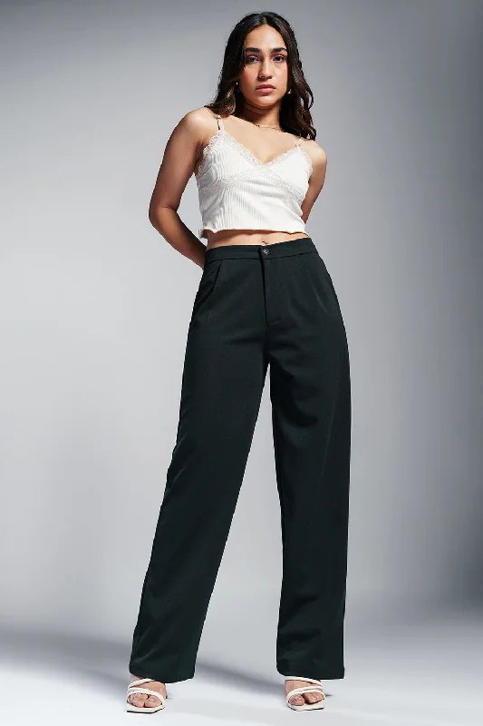 Victorian Black Women's Textured Korean Pants Relaxed Linen Pants