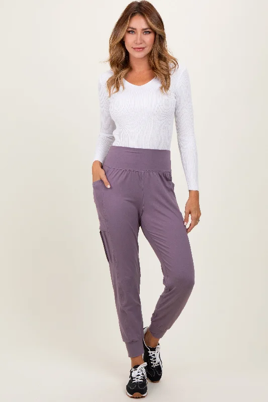 Violet Cargo Pocket Jogger Pants Fashionable Button-Up Pants