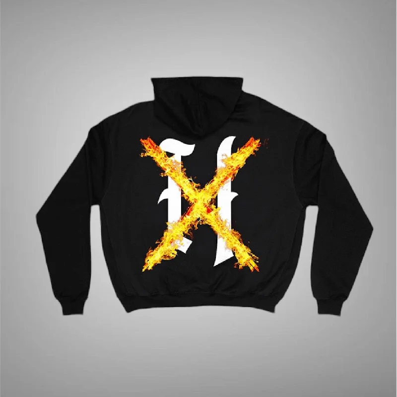 XHostile flame hoodie Black orange Hoodie with Full-Zip Functional Layering